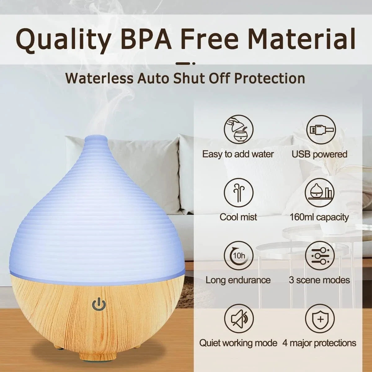 Essential Oil Diffuser Cool Mist Humidifier 3 Mode Aromatherapy Small VVFLED