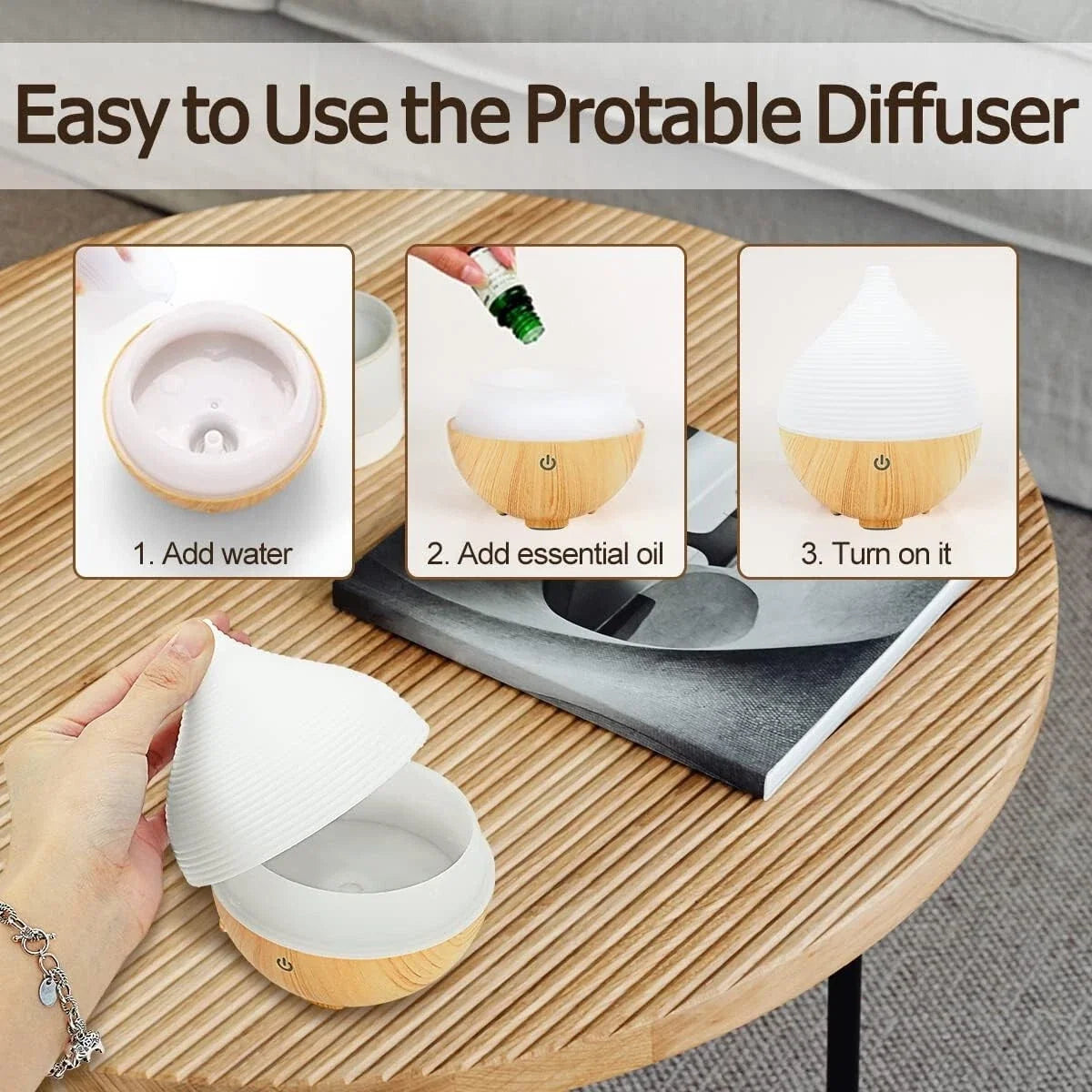 Essential Oil Diffuser Cool Mist Humidifier 3 Mode Aromatherapy Small VVFLED
