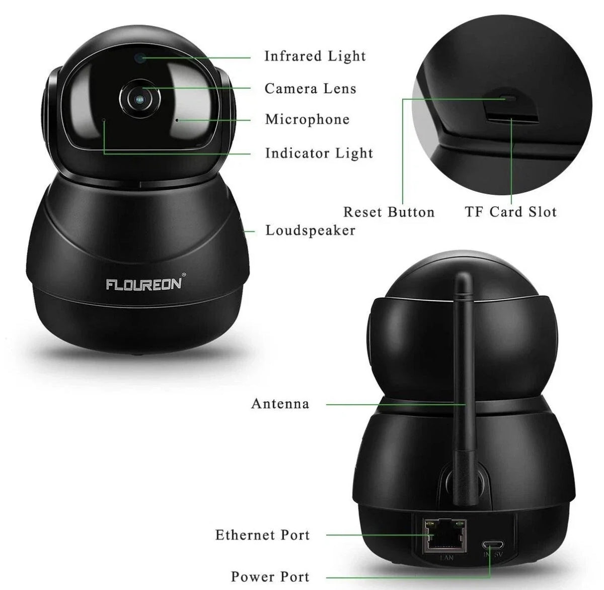 FLOUREON 360° Wireless CCTV Security Camera 1080P | Model: PTX01-PW