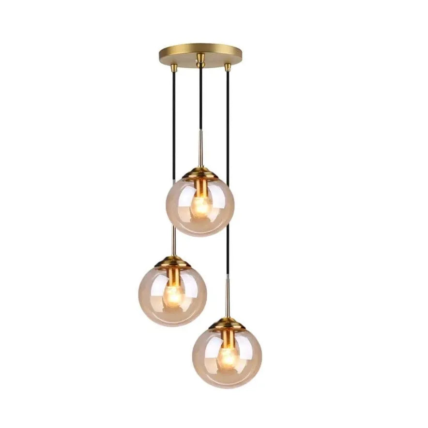 3 Light Pendant Light Amber Glass Globe Brass Vintage Ceiling Lamp E27 HJXDtech