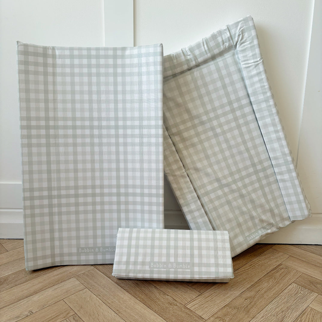 Anti-Roll Wedge Changing Mat - Sage Gingham