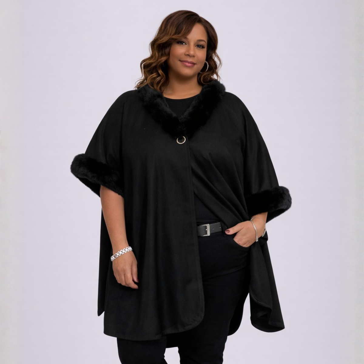 Faux Wool Fleece Poncho / Cape
