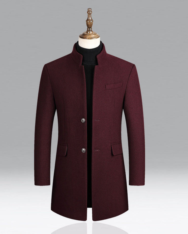 Mid-Length Stand Collar Casual Coat