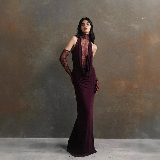 Sexy Deep V Pleated Evening Gown