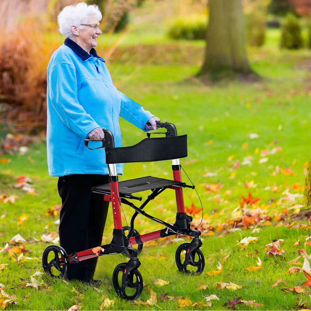 Foldable Rollator Mobility Aid with Bag-Black