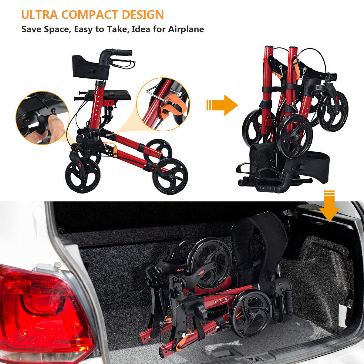 Foldable Rollator Mobility Aid with Bag-Black