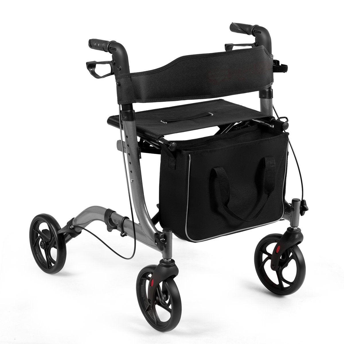 Folding Aluminium Rollator Walker Mobility Aid With 4 Wheels-Black
