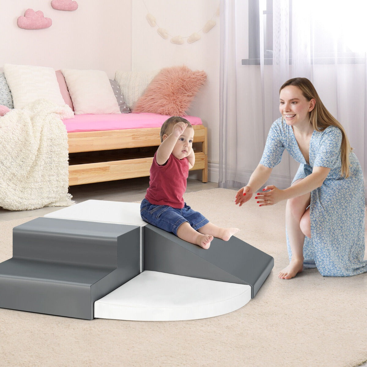 4 Pieces Climb and Crawl Foam Play Set for Toddlers Preschoolers-Blue