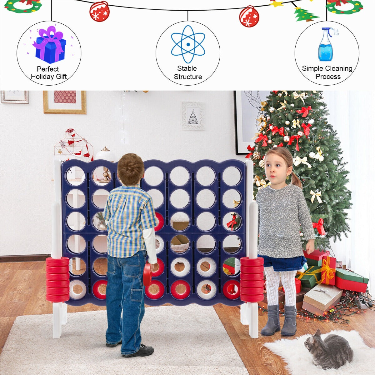 Giant 4 in A Row Game Set with 42 Jumbo Rings and Sliders-Blue