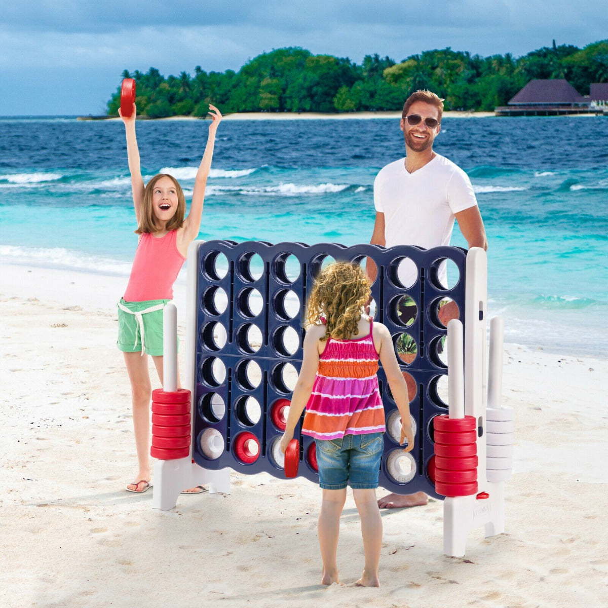 Giant 4 in A Row Game Set with 42 Jumbo Rings and Sliders-Blue