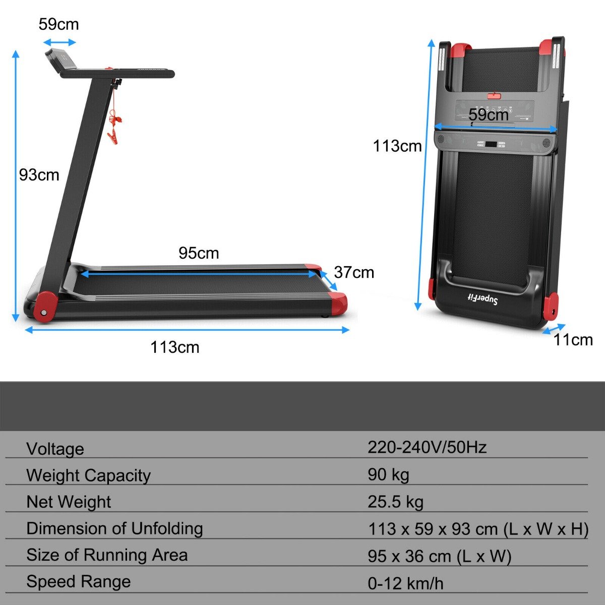 Folding Treadmill with APP Control and Bluetooth Speaker-Blue