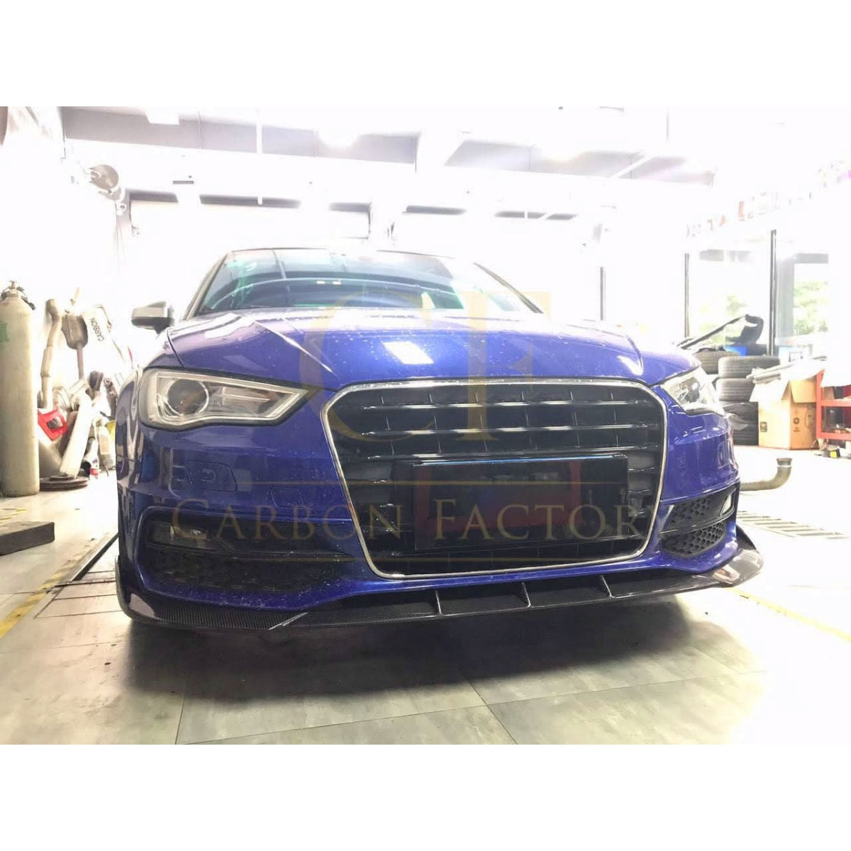 V Style Carbon Fibre Front Splitter for Audi A3 Hatchback S Line & S3 13-15