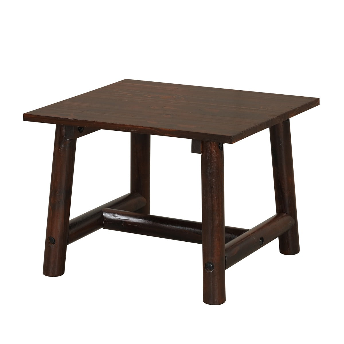 Square Side Table with Sturdy Legs and Reinforced Crossbar-Brown