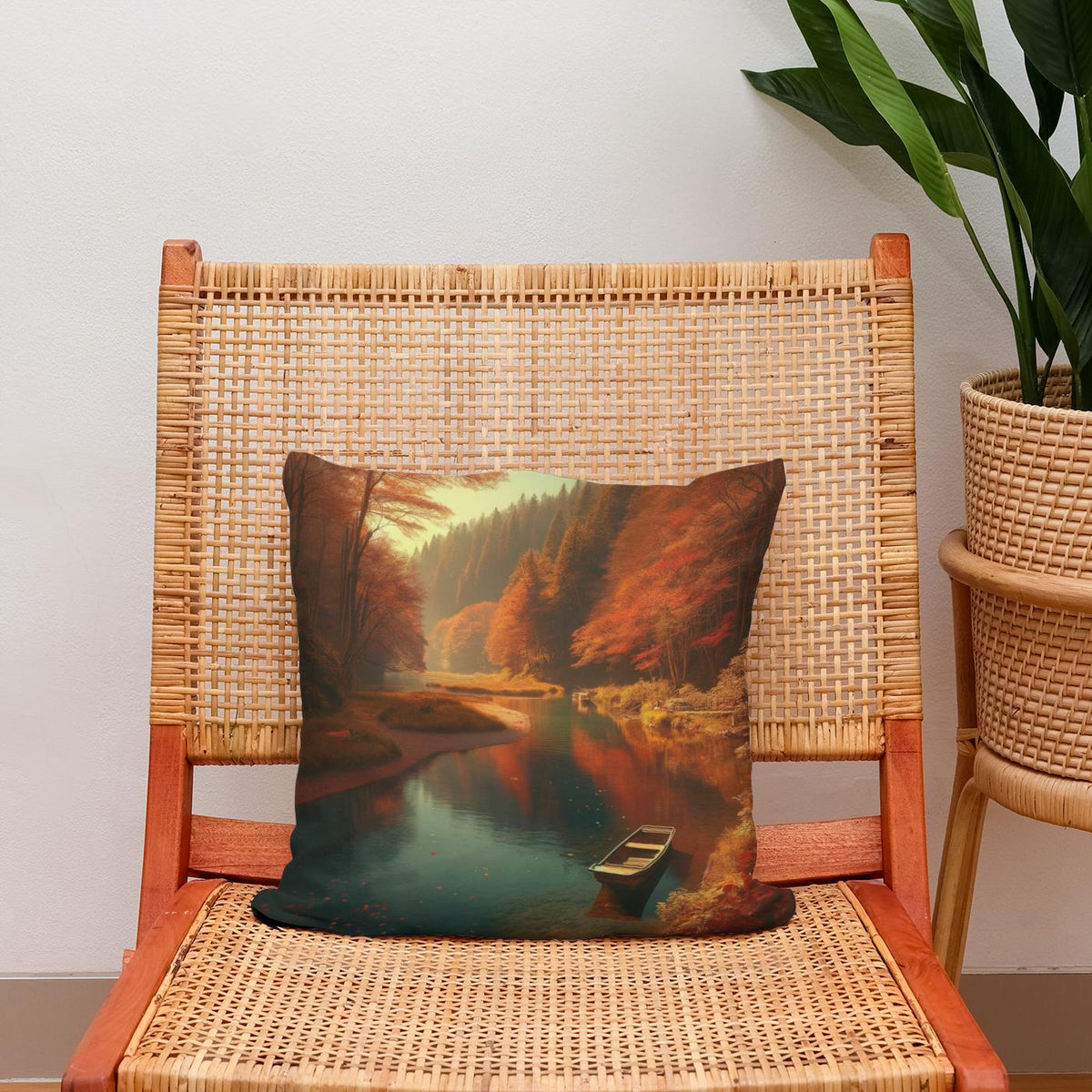 Autumn River Tranquility Cotton Cushion