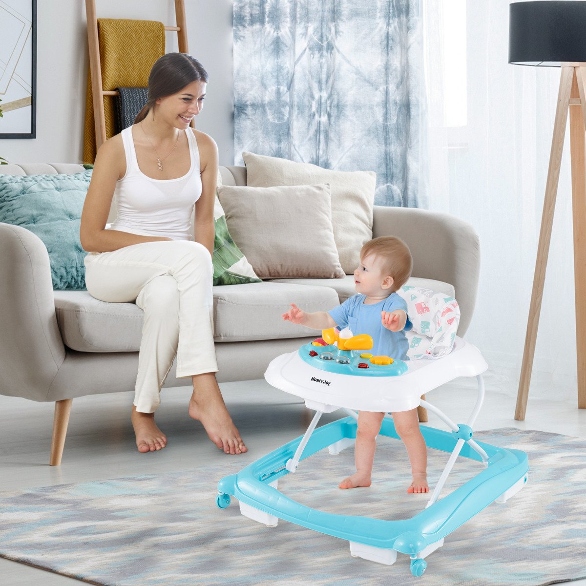 Toddler Activity Center Push Walker with 3 Adjustable Heights-Blue