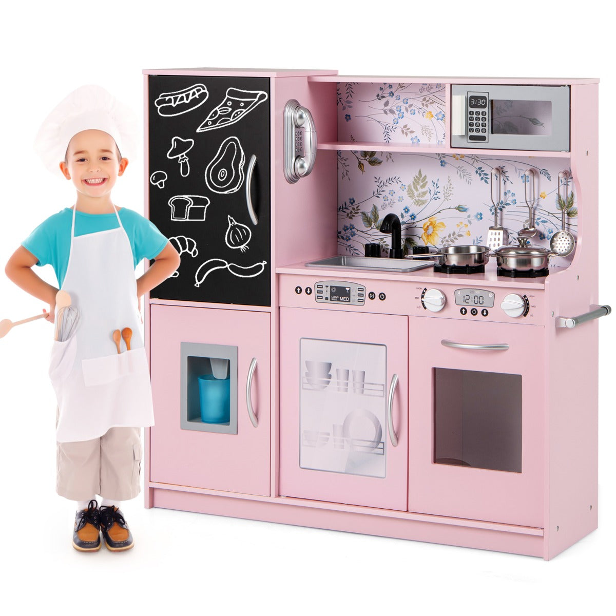 Toddler Pretend Kitchen Playset with Accessories and Simulated Sounds-Black