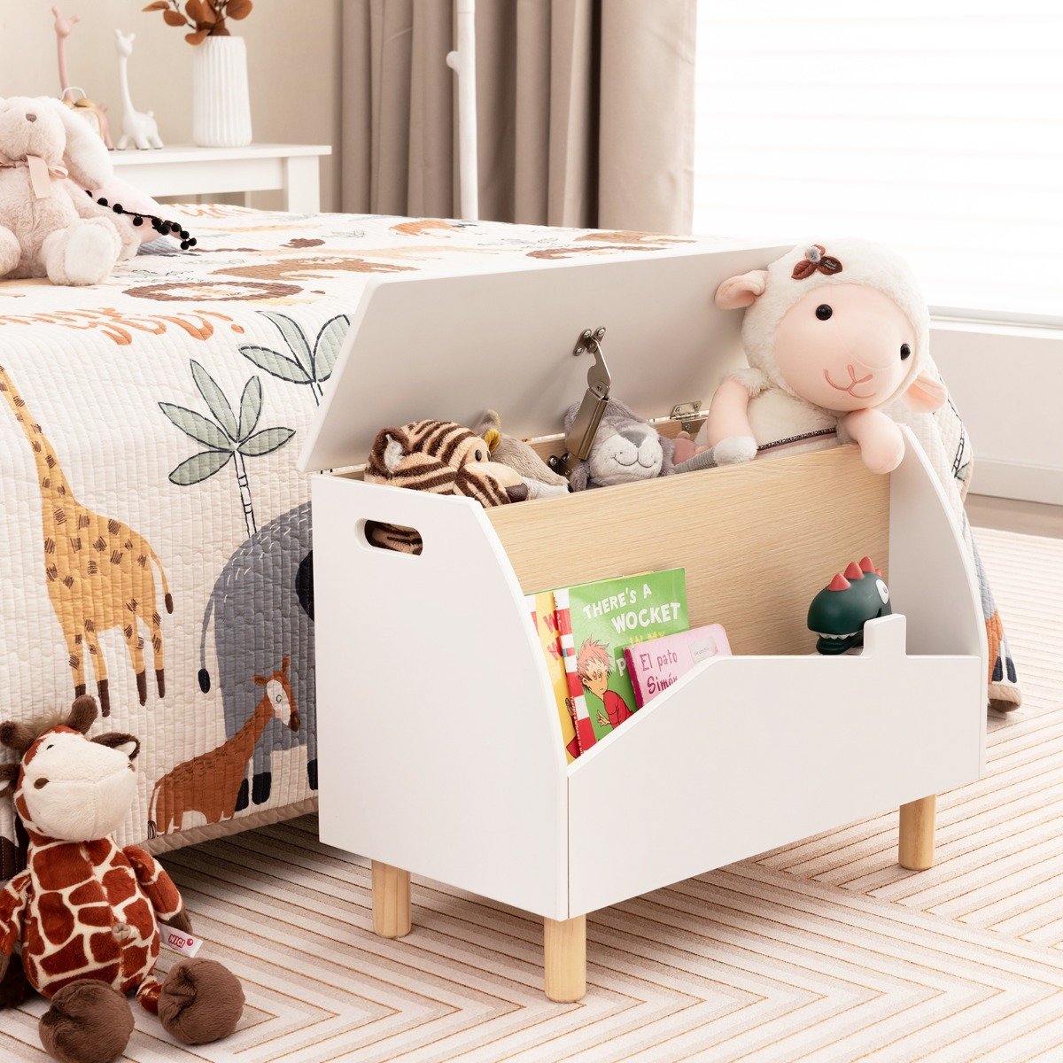 Kids Toy Box with Safety Hinge for Playroom-Green