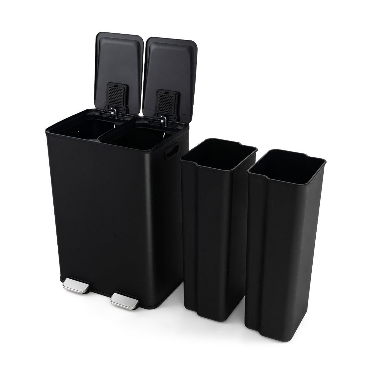 Trash Can with 2 Deodorizer Compartments and Soft Close Lids-Black