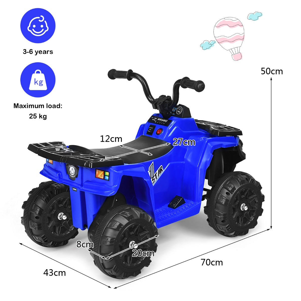 All Terrain Electric Quad Bike for Kids with MP3 and USB-Blue