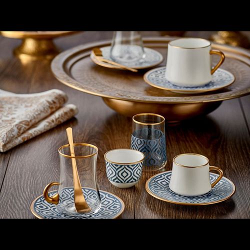 Sufi HD Coffee Cup and Saucer Ikat - Anthracite Mat Gold - 90 cc
