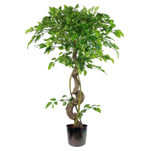 120cm Twisted Trunk Artificial Japanese Fruticosa Style Ficus Tree Metal Planter