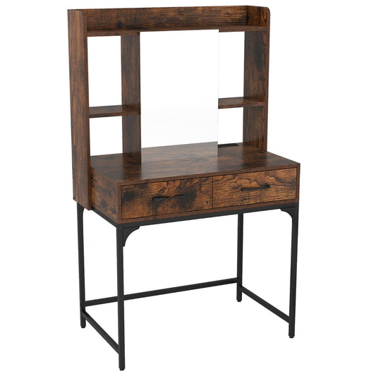 Vanity Desk with Mirror and Stool Wide Makeup Dressing Table-Rustic Brown