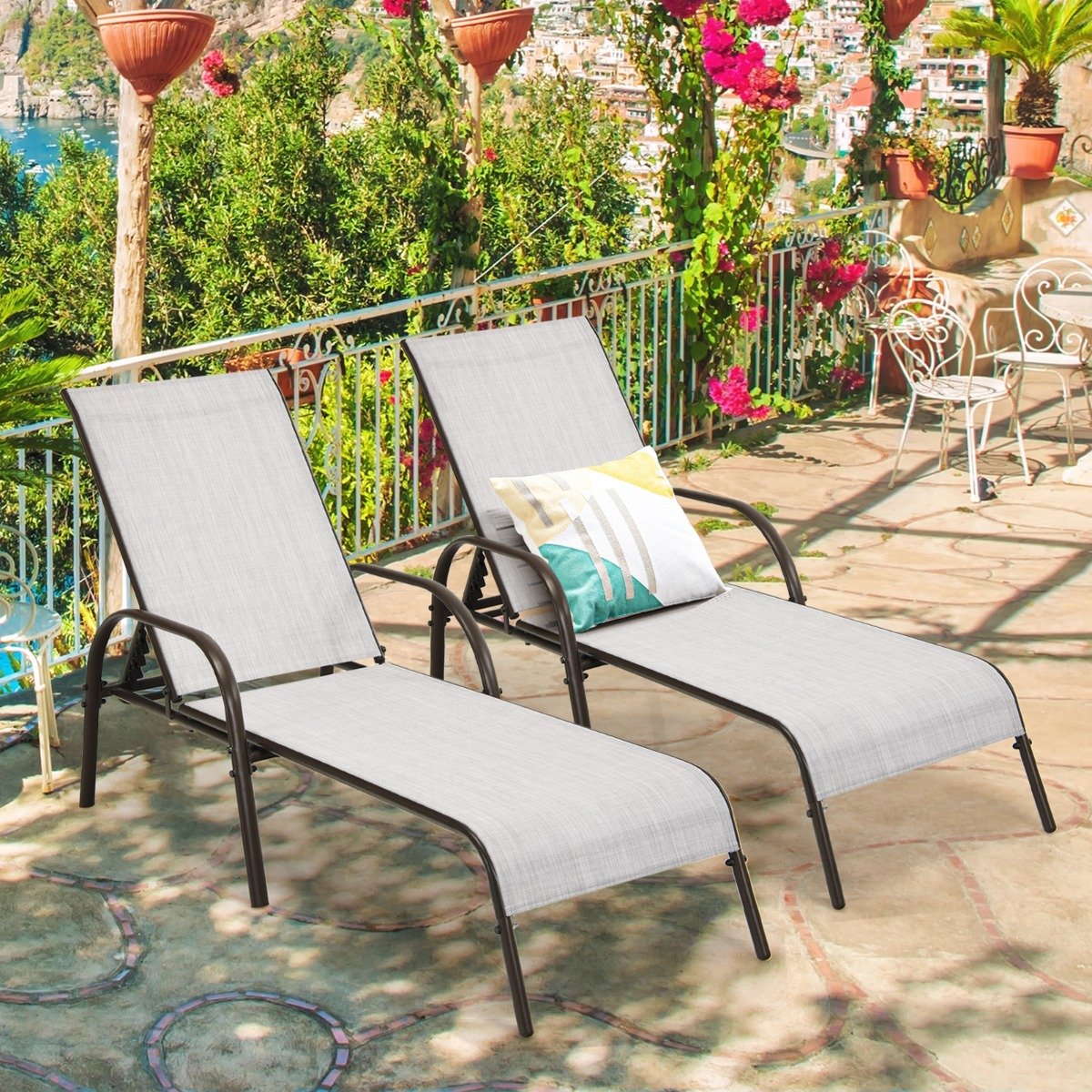 Versatile Chaise Lounge Chair with 5 Adjustable Positions Iron Construction-Black