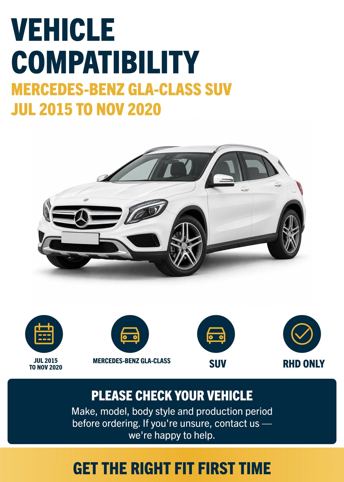 Mercedes-Benz GLA-Class SUV Jul 2015 to Nov 2020 Front & Rear Wiper Blade Set
