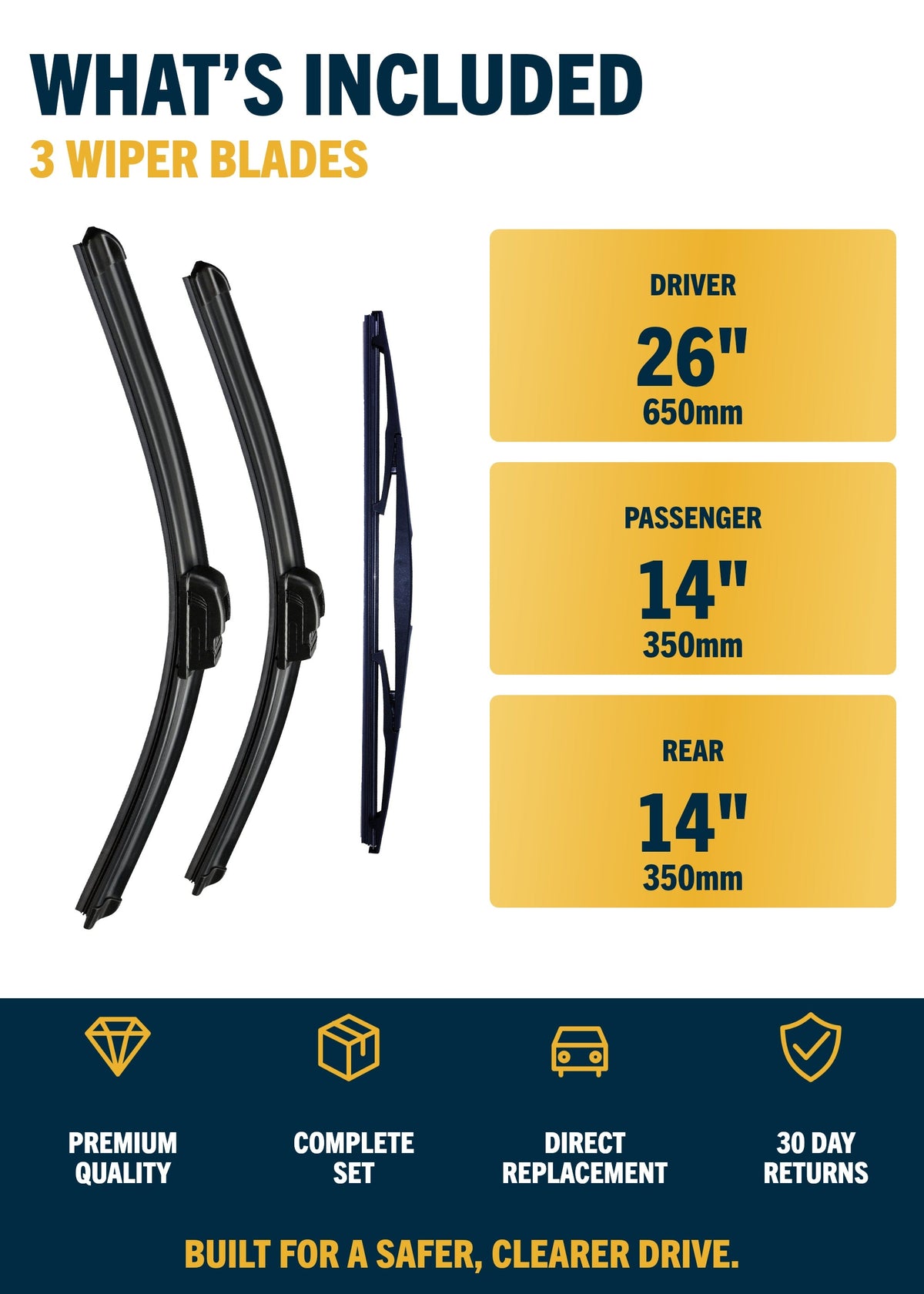 Honda Jazz MK4 Hatchback Sep 2015 to Nov 2020 Front & Rear Wiper Blade Set
