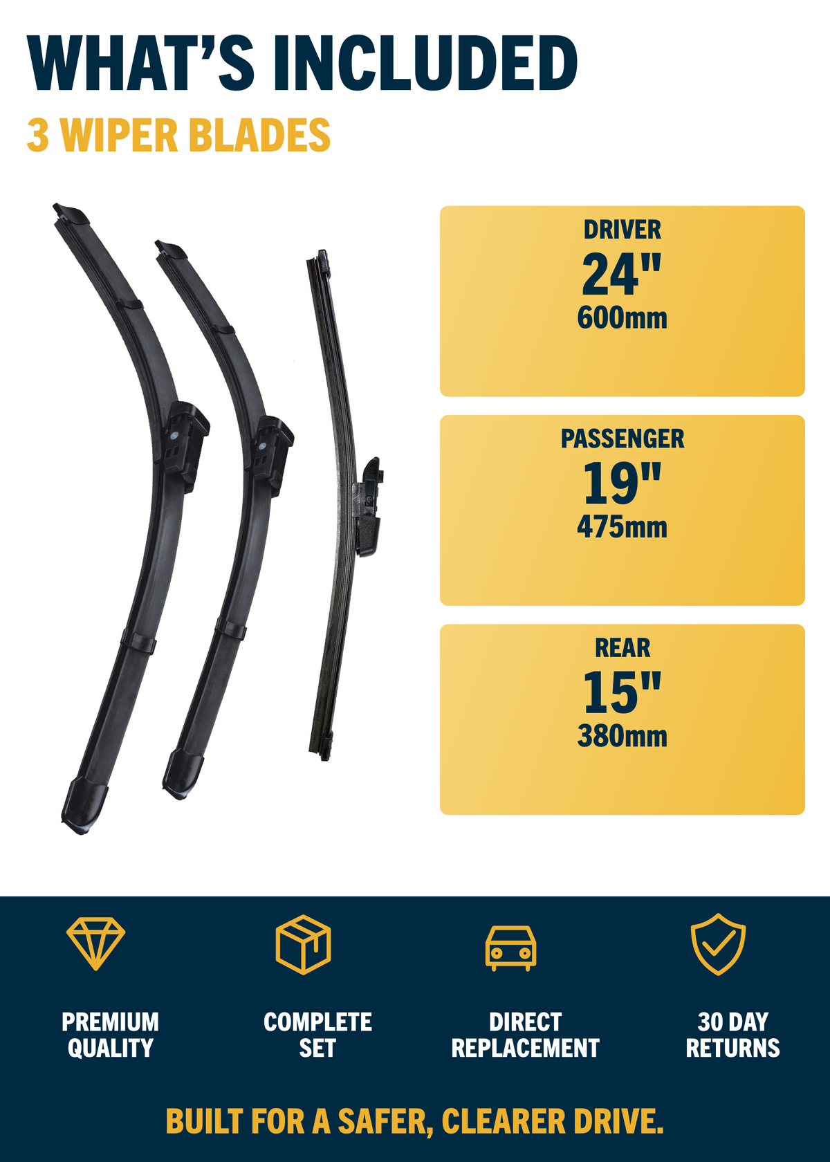 Skoda Octavia Estate Jun 2013 to Jul 2020 Front & Rear Wiper Blade Set