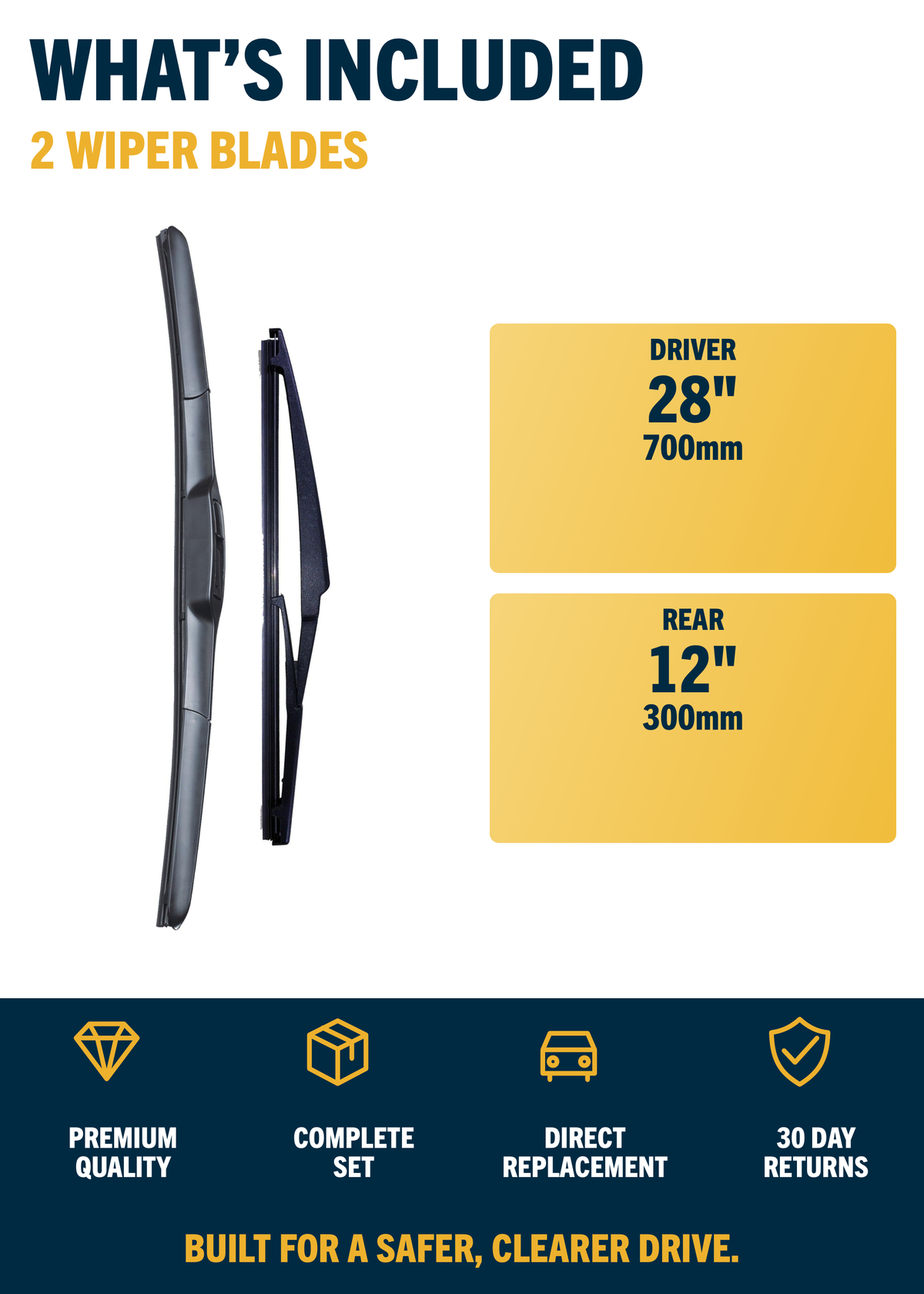 Toyota Yaris / Vitz MK3 Hatchback Jul 2011 to Jun 2020 Front & Rear Wiper Blade Set