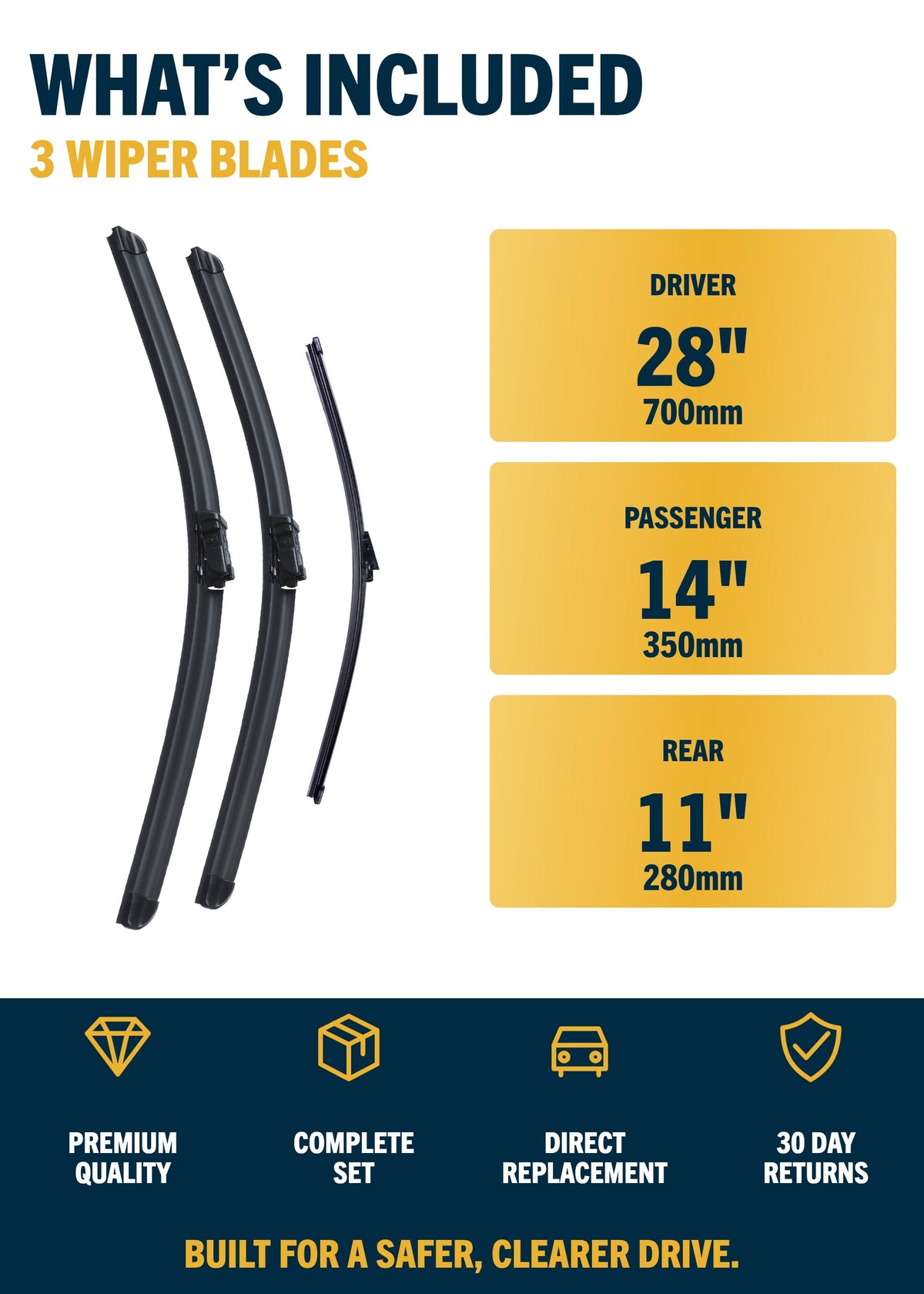 Ford Puma SUV Oct 2019 to Feb 2024 Front & Rear Wiper Blade Set