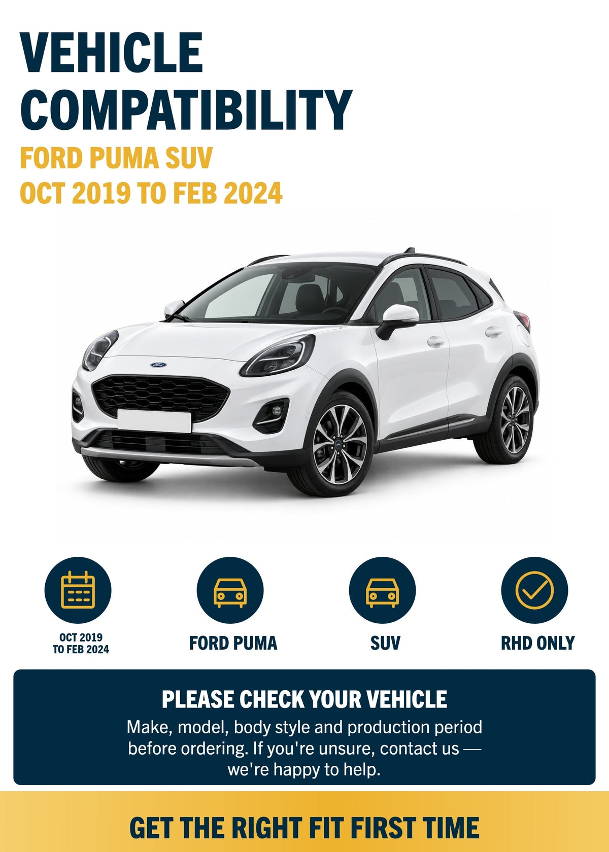 Ford Puma SUV Oct 2019 to Feb 2024 Front & Rear Wiper Blade Set