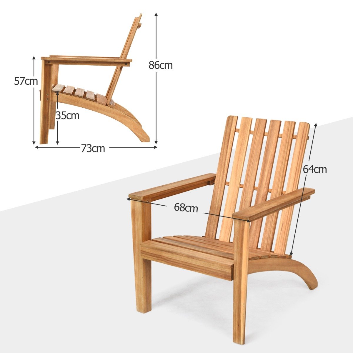 Wood Adirondack Chair with Solid Acacia Wood and 160KG Weight Capacity-Black