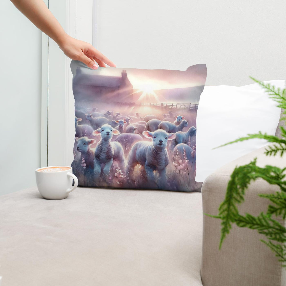 Dawn's Gentle Lambs Cotton Cushion